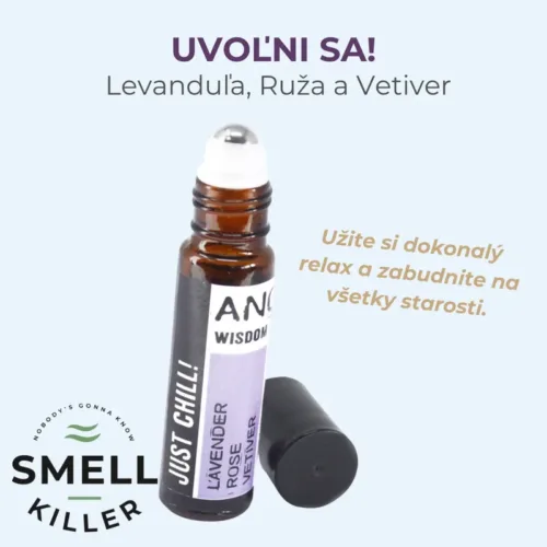 Uvoľni sa! Roll-On zmes esenciálnych olejov 10ml – Levanduľa, Ruža a Vetiver v skle s kovovým aplikátorom